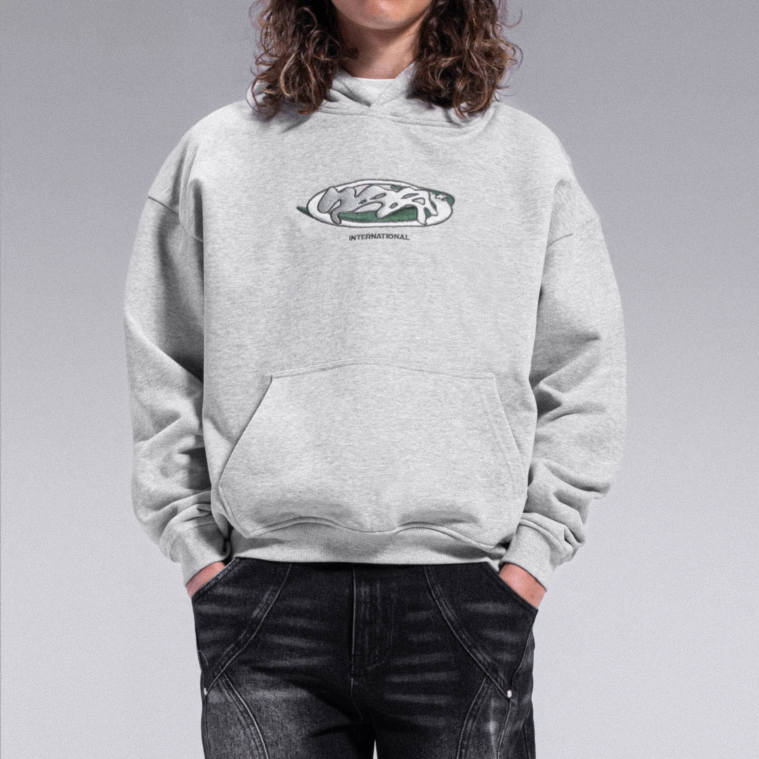 Hoodie brodé "WEYZ CORP" - Gris chiné - Image 3