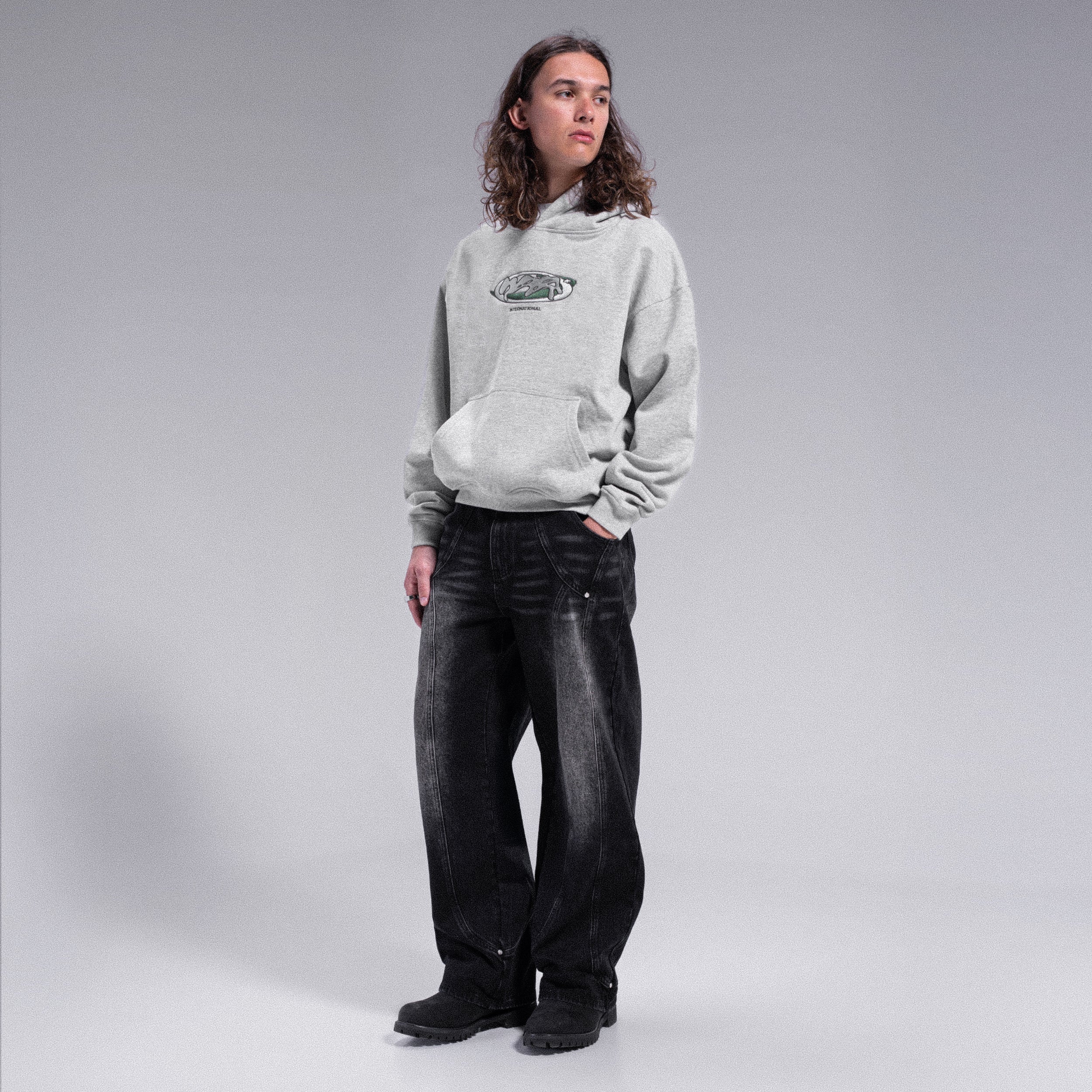 Hoodie brodé "WEYZ CORP" - Gris chiné - Image 4